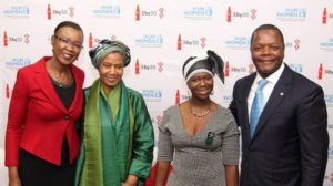 Susan Mboya (left), president of The Coca-Cola Africa Foundation; Phumzile Mlambo-Ngcuka, executive director, UN Women; Noko Maganye, a participant in UN Women’s Empowerment of Women Entrepreneurs program, funded by Coca-Cola's 5by20 initiative; and Nathan Kalumbu, president, Coca-Cola Eurasia and Africa (www.coca-cola.com)