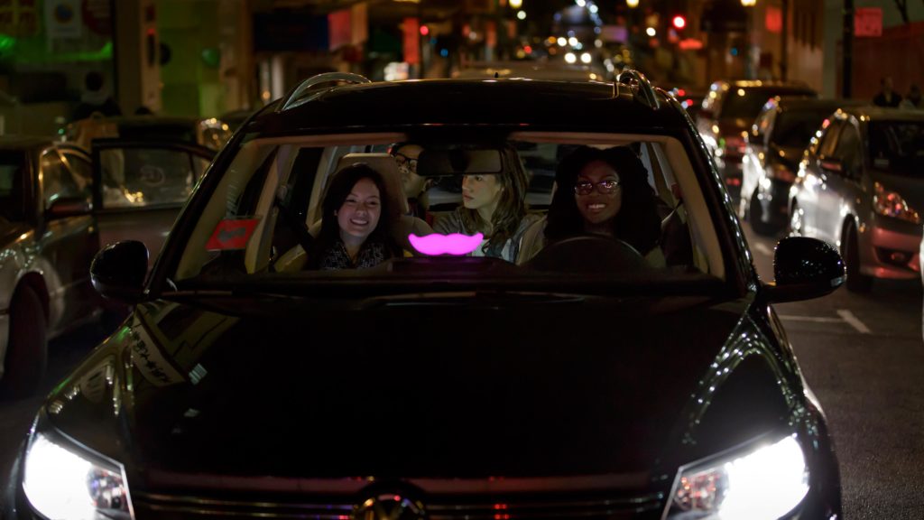 Lyft at Night with Pink Moustache